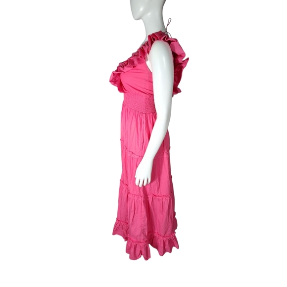 House Of Harlow 1960 Ruffled Tiered Maxi Dress Pockets Pink Small Milkmaid - Picture 4 of 9